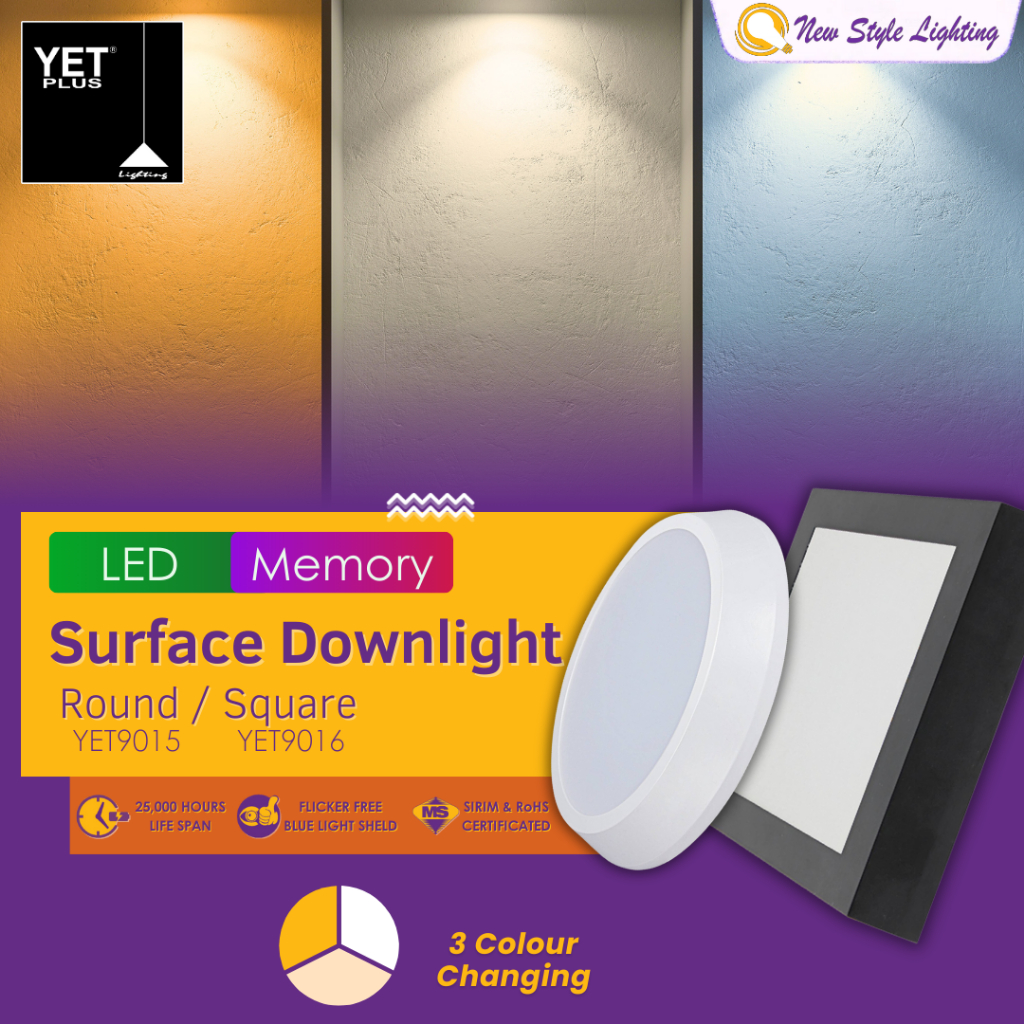 YETPlus Memory YET9015 YET9016 LED Surface Downlight 3C 3 Colour ...