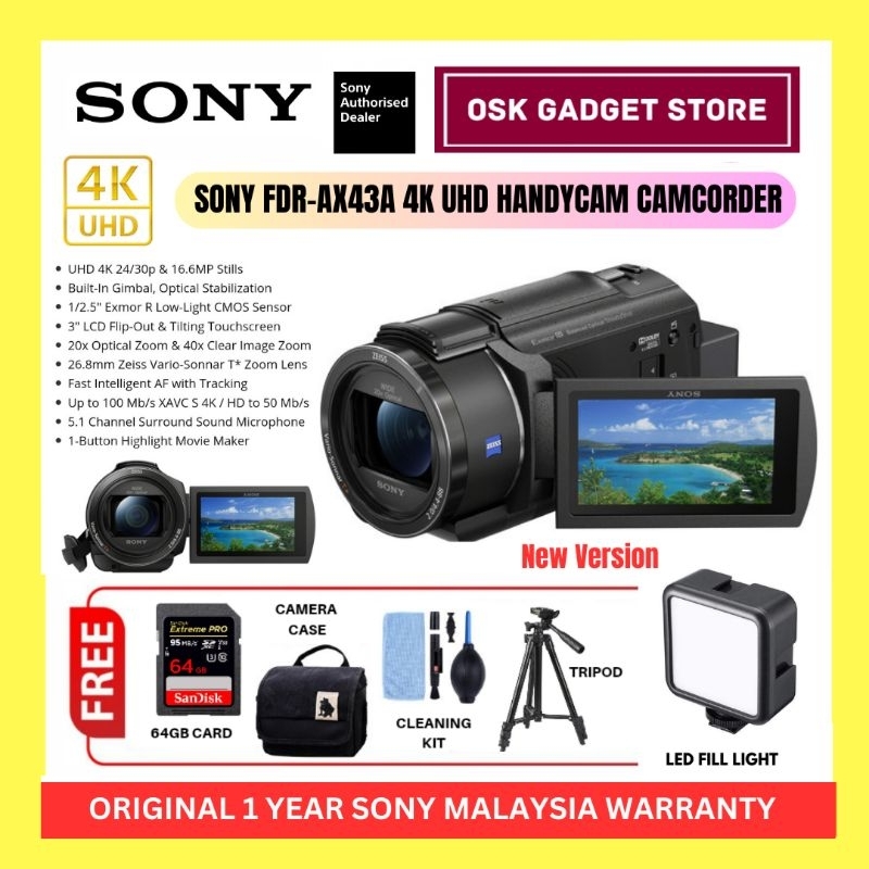 New Model Sony FDR-AX43A AX43 A 4K UHD Handycam Camcorder | Bundle ...