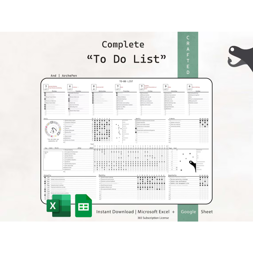Complete Daily Planner Template To Do List Excel Digital Planner ...