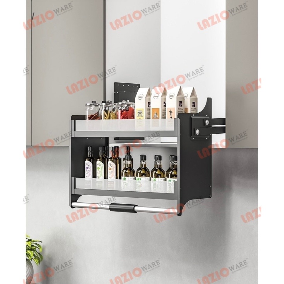 Dark Grey coated Aluminium Pull down Lift elevator Wall kitchen Cabinet ...