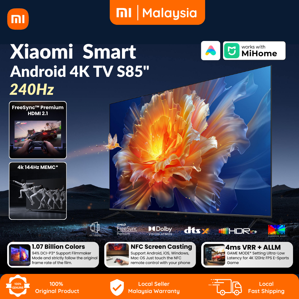 Xiaomi Mi Smart TV S55 S65 S75 S85 Android Smart LED 4K UHD 240Hz High ...