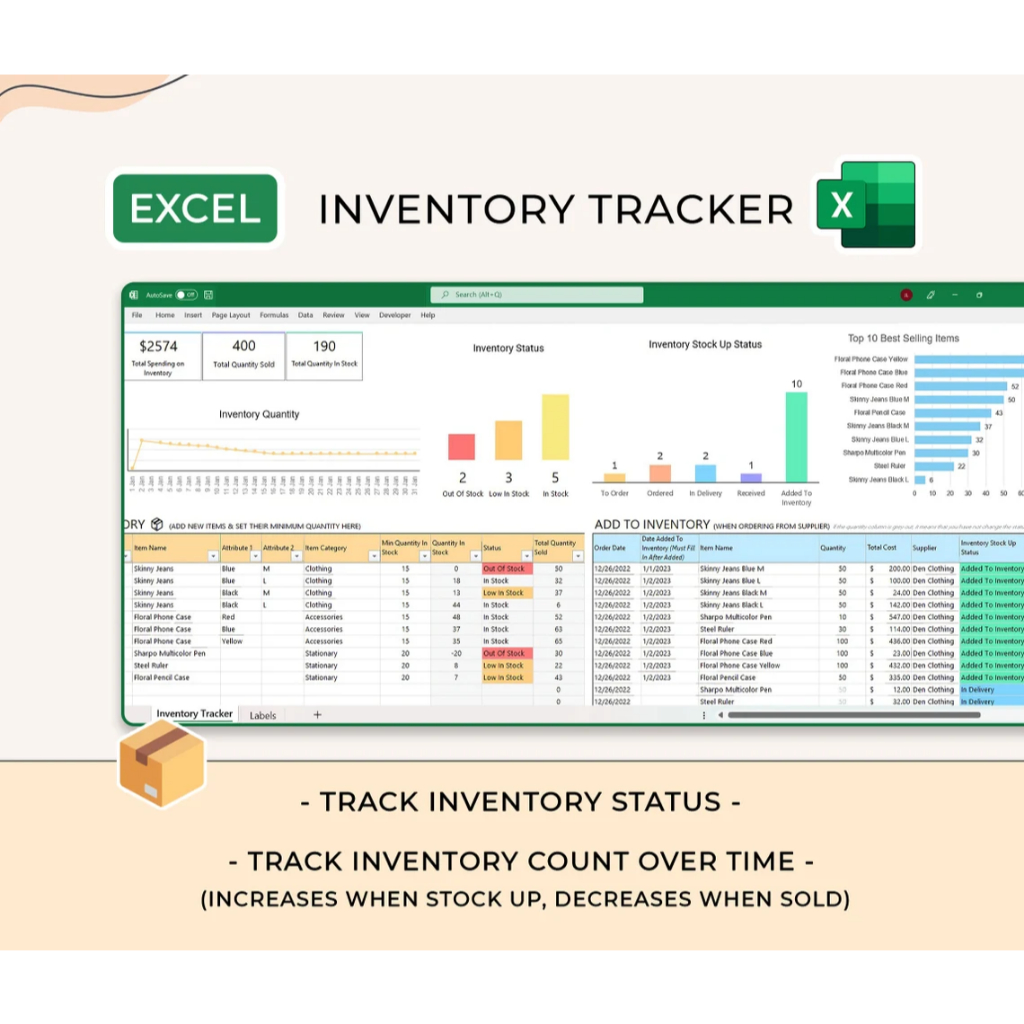 Excel Inventory Tracker Spreadsheet Template, Inventory Template Sheet ...