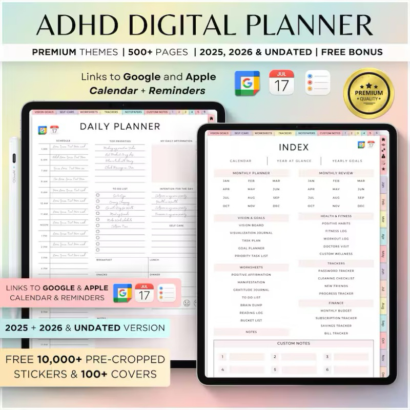 Digital Planner Undated iPad & Android Planner, GoodNotes Calendar