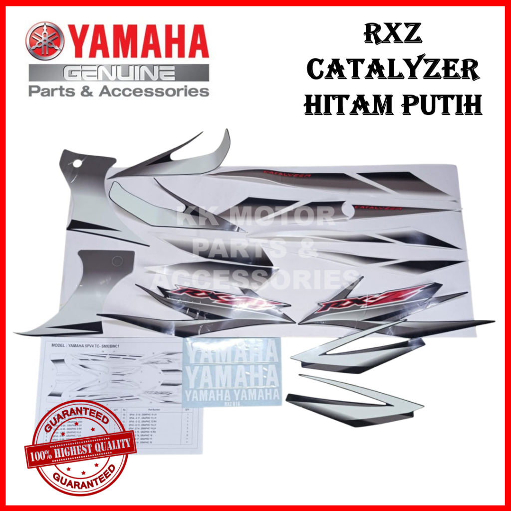 YAMAHA RXZ CATALYZER 5PV STICKER STIKER STRIPE HITAM PUTIH COMPLETE ...