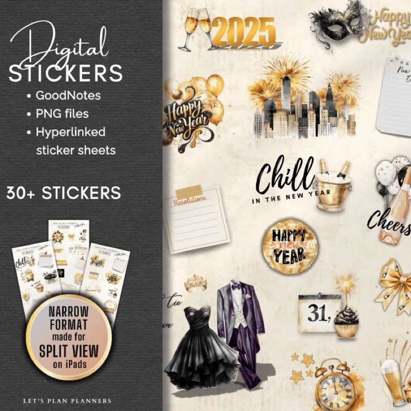 2025 New Year Digital Stickers - GoodNotes Planner, New Year’s Eve ...
