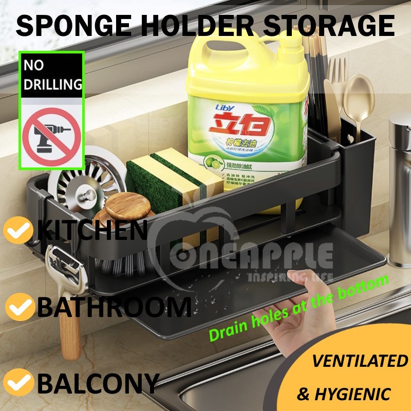 Sponge holder Modern kitchen organizer Space Aluminum Sink Drainer Rack ...