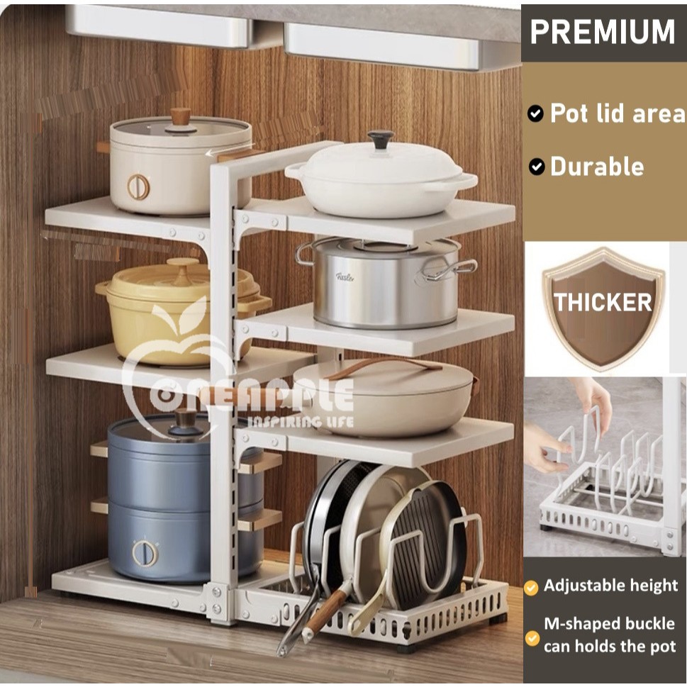ONEAPPLE.MY Upgrade 2Side Pan Rack+Cover Multi-layer Pot Rack Shelf ...