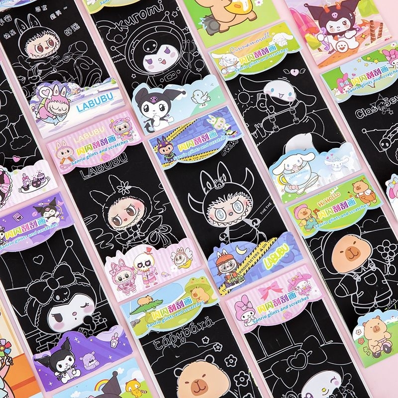 Diy Sanrio/Capybara/Labubu Kids Scratch Art colouring Book With Glitter ...