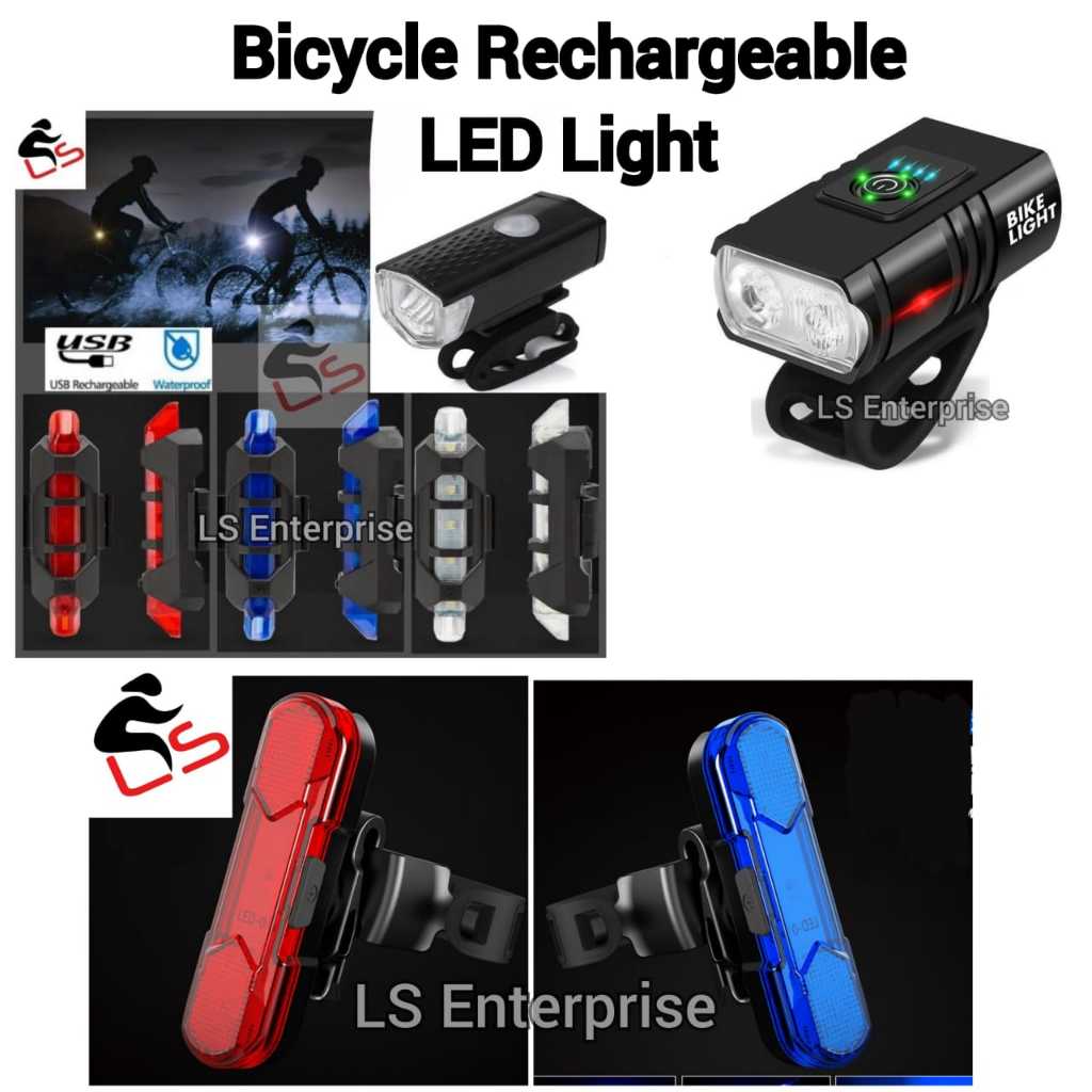 LS Bicycle Rechargeable LED Light Front Rear Lamp Lampu USB Basikal LED ...