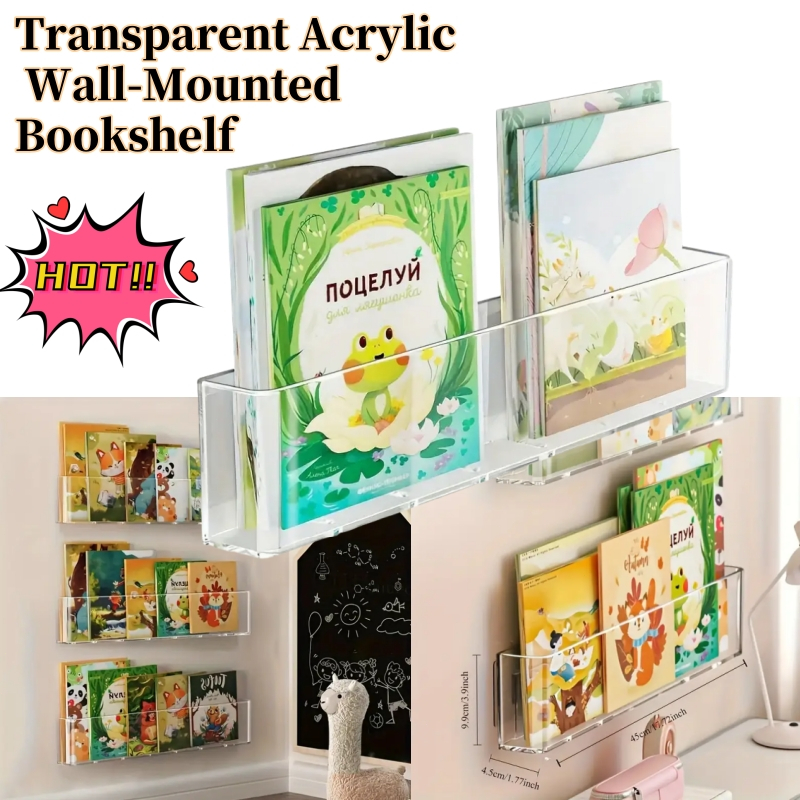 Transparent Acrylic Wall-Mounted Bookshelf - No Drilling Required ...