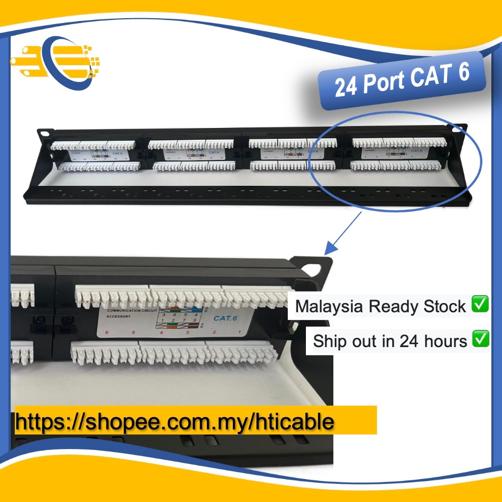 Network Ethernet UTP CAT 6 Patch Panel 1U-24 Ports c/w Rear Cable ...