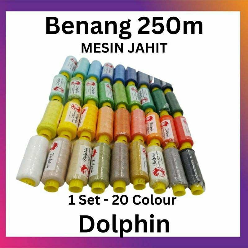 Benang Polyester Dolphin 250meter 20biji per set/Dolphine Polyester ...