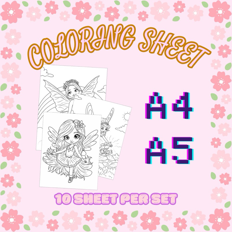 [10 sheets per set] Coloring Sheet various design - for birthday pack ...