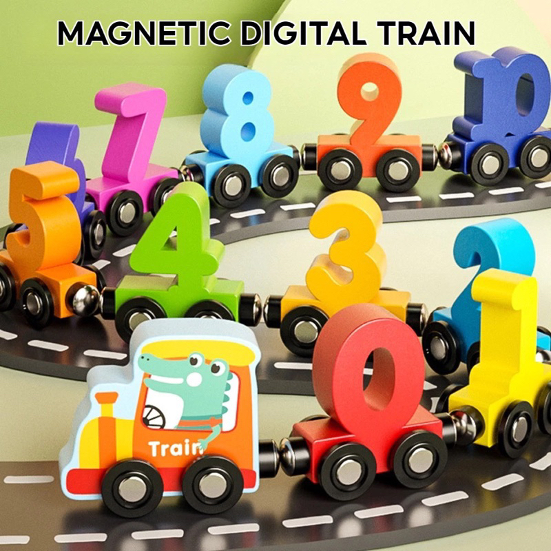 12pcs Magnetic 123 Number Mini Train Wooden Car Vehicle Children Toy ...