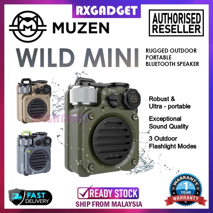 Muzen Wild Mini Rugged Bluetooth Speaker IPX5 Waterproof Outdoor ...
