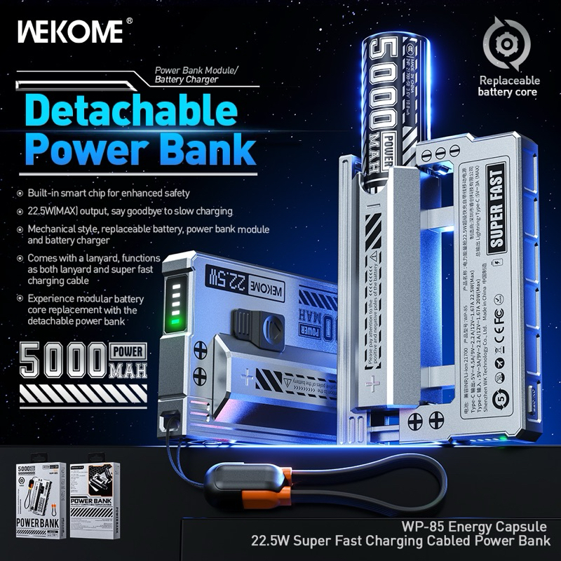 Wekome WP-85 5000mah Battery Exchangable Super Fast Charging Power Bank ...