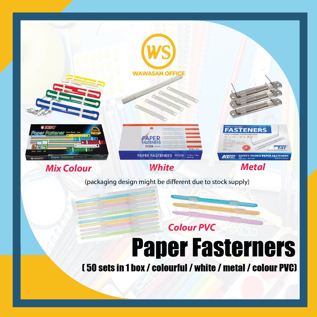 Paper Fastener 50 Sets/Box | 10 Pcs/Pack / Paper Fasteners - White ...