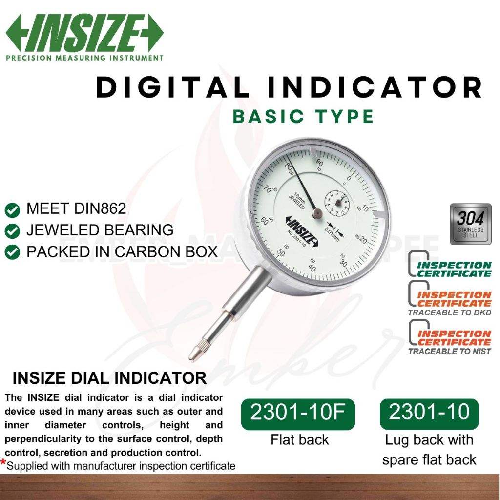 INSIZE DIAL INDICATOR (BASIC TYPE) 2301-10(Lug back),2303-10F(Flat back ...