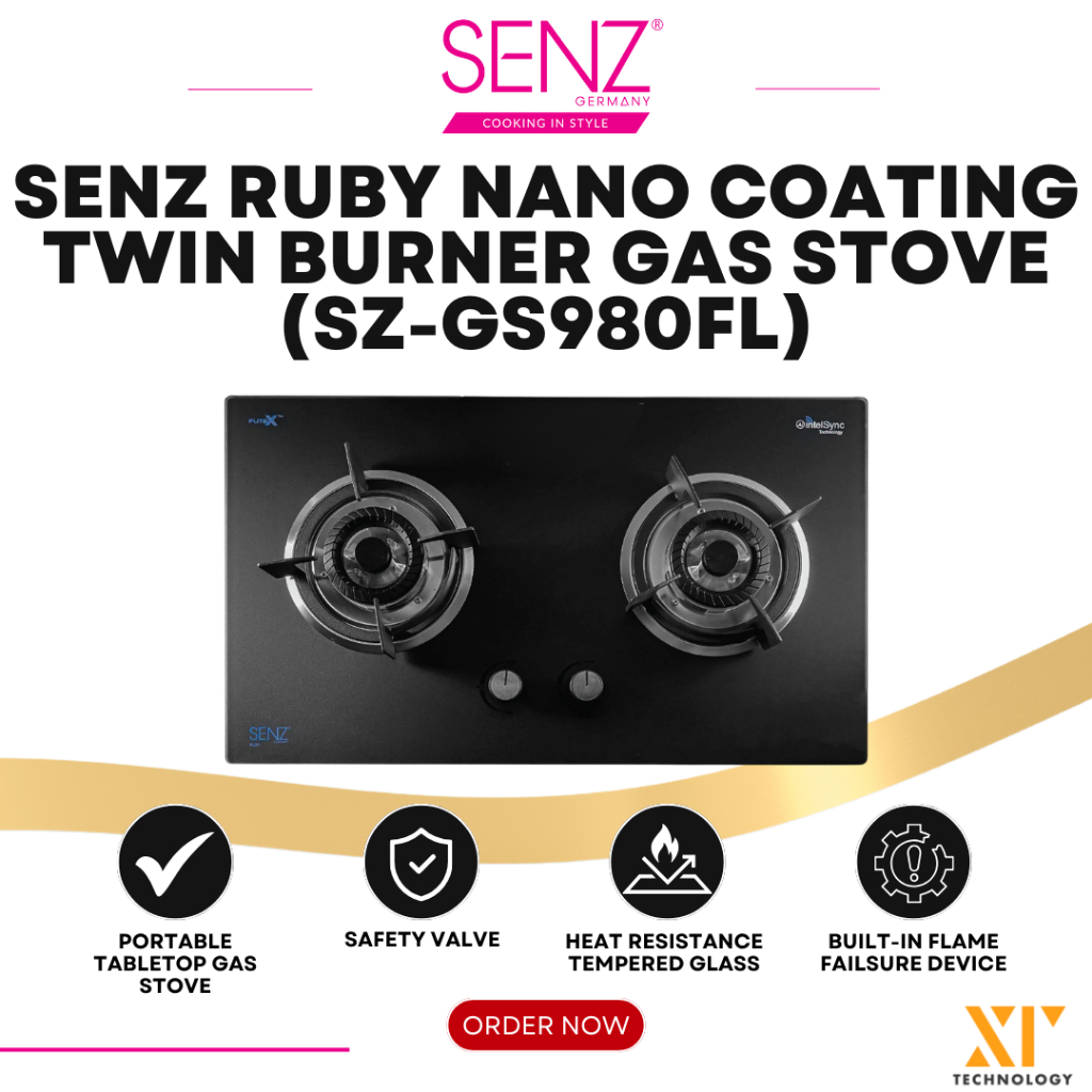 SENZ RUBY NANO COATING TWIN BURNER GAS STOVE (SZ-GS980FL) | Shopee Malaysia