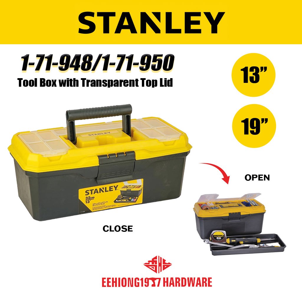 STANLEY 1-71-948 1-71-950 13'' 19'' Plastic Carrying Tool Box With Tray ...