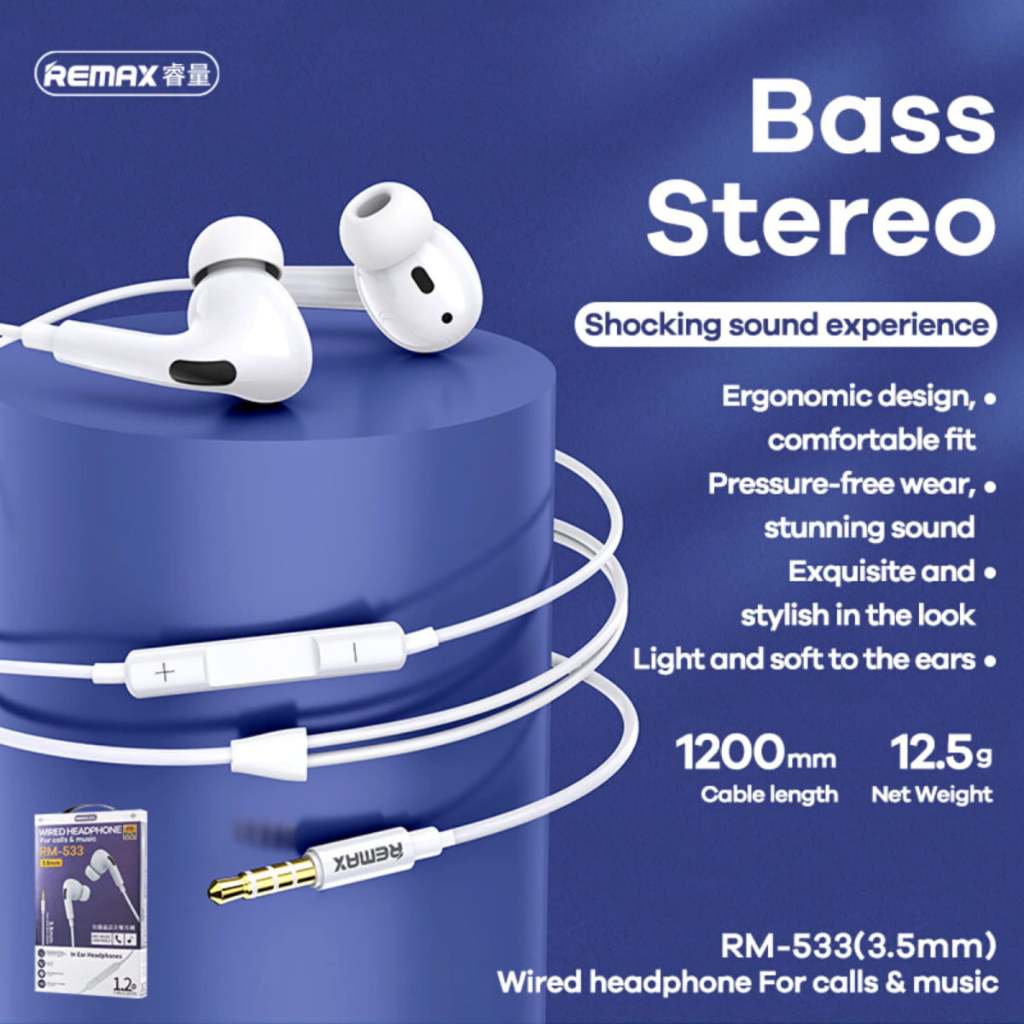 Original Remax Wired Earphones For Calls & Music Bass Stereo In-Ear ...