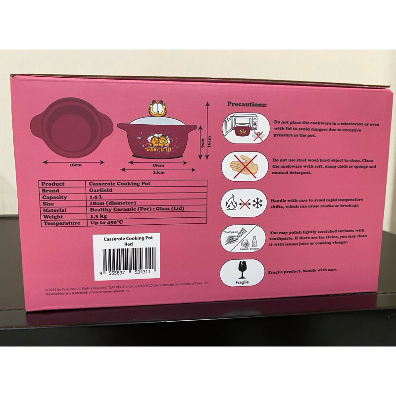 Nickelodeon Guardian Garfield Cassrole Cooking Pot 1.5L | Shopee Malaysia