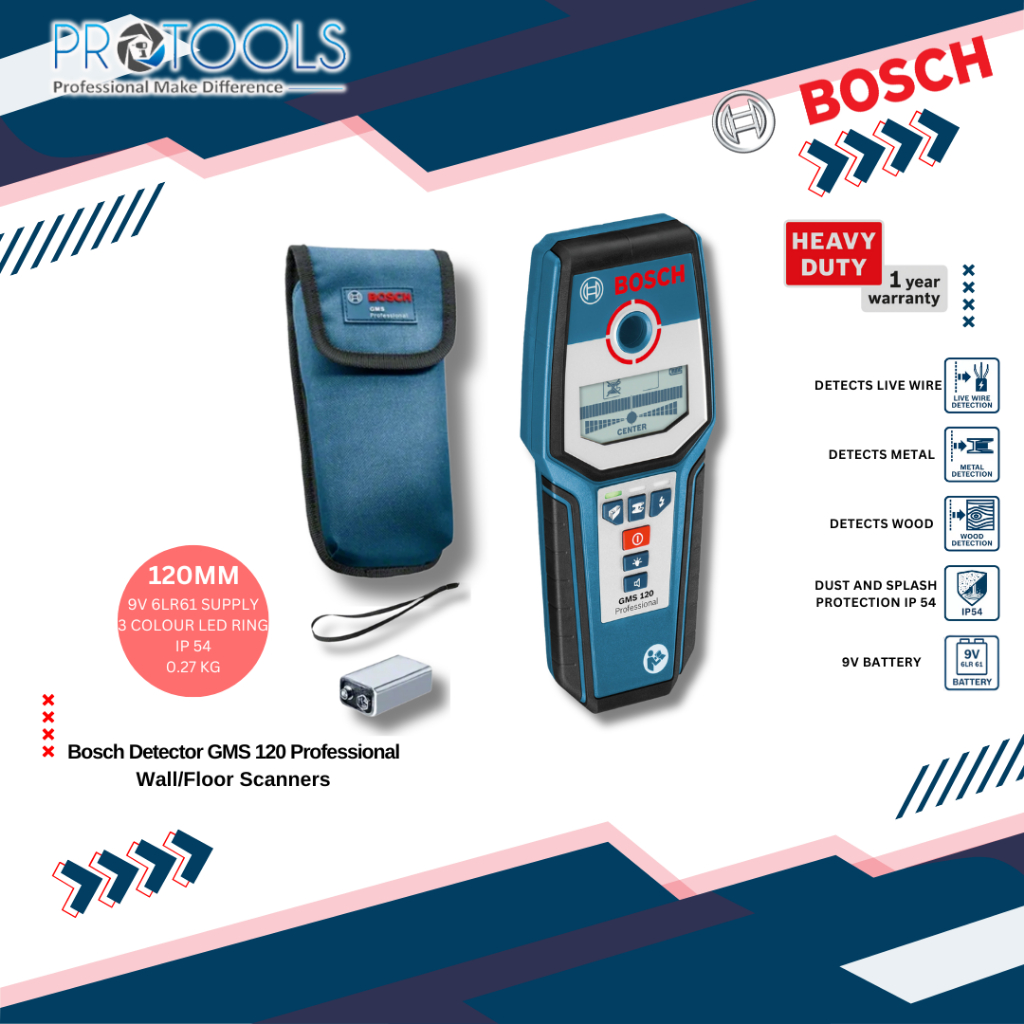 Bosch GMS 120 Professional Wall Scanner Detector Metal Detector 120mm ...