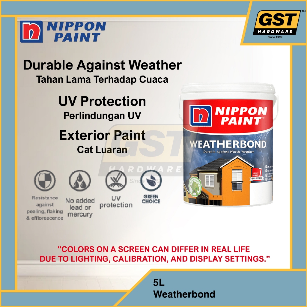 5L Nippon Paint Weatherbond 15004 White Exterior Wall Paint Cat Luar ...