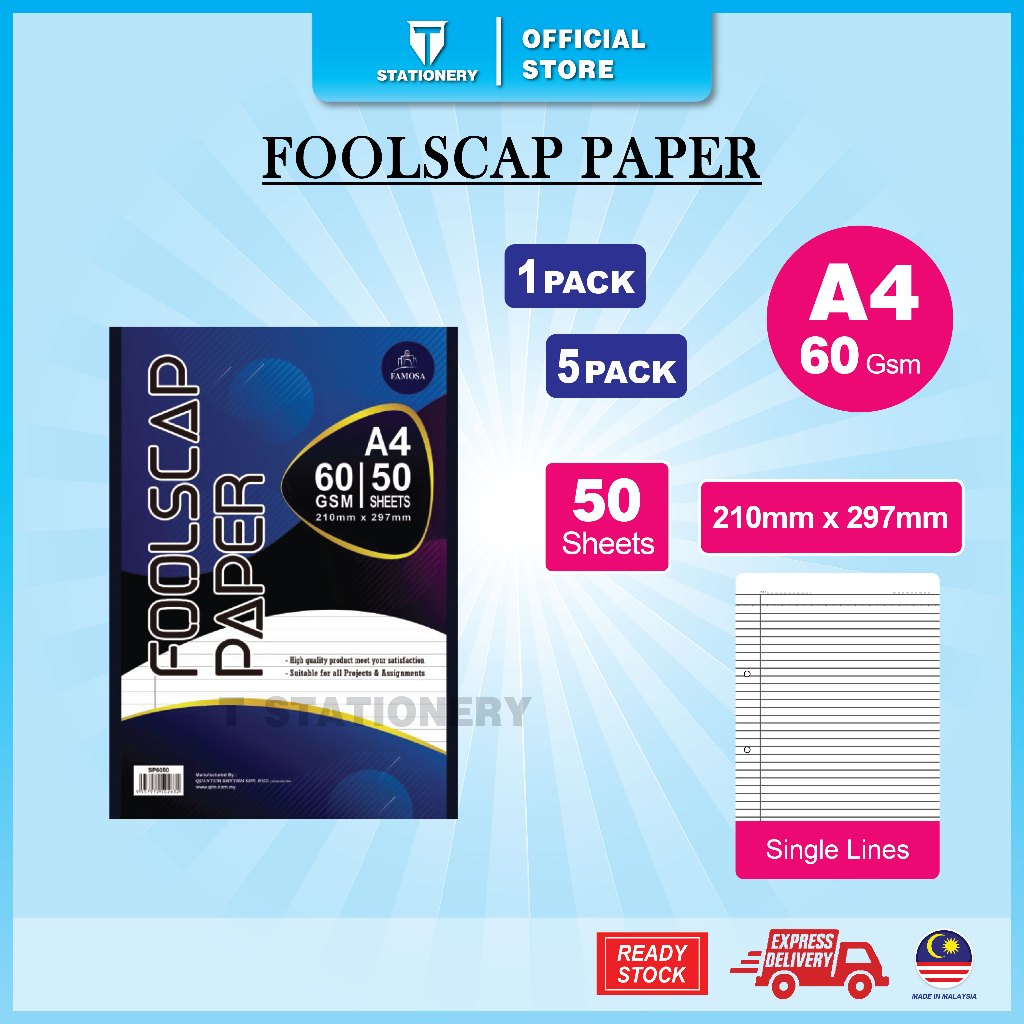 FAMOSA A4 7.5mm Broad Line Foolscap Paper | [60gsm] | [50 sheets ...