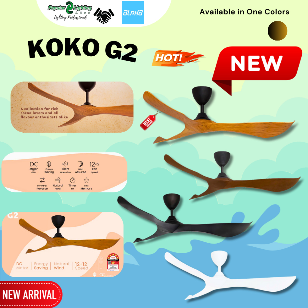 ALPHA Alkova - KOKO G2 56 Inch DC Motor Ceiling Fan with 3 Blades (12 ...