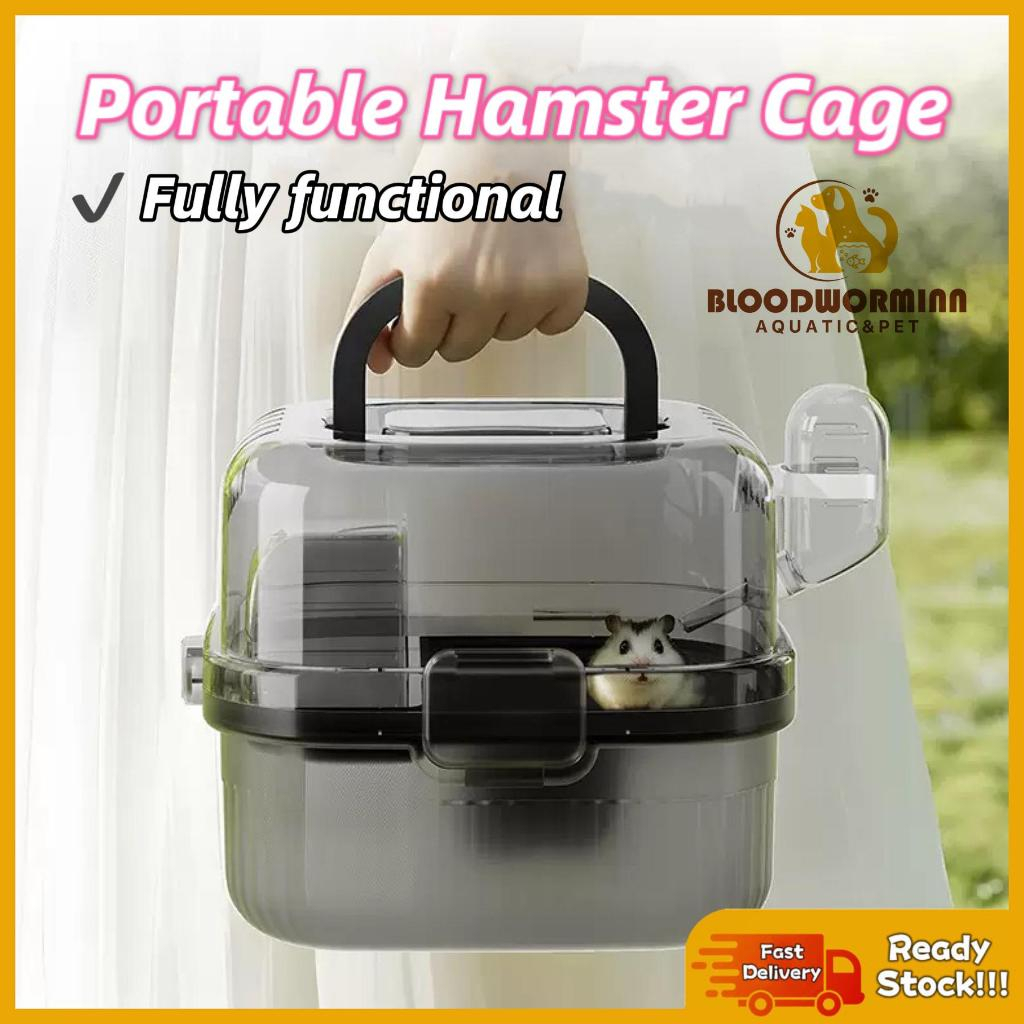 Portable Hamster Cage With Wheel And Bottle Transparent Sangkar Hemster ...
