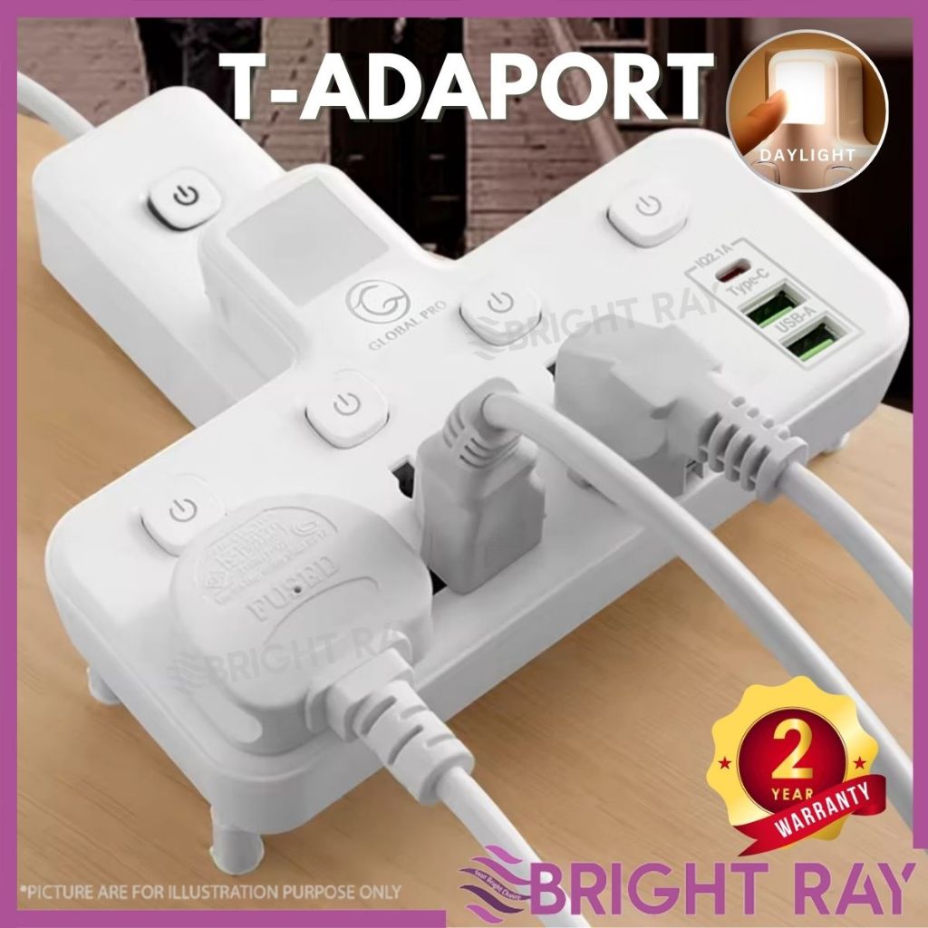 T-ADAPORT UNIVERSAL SOCKET TYPE C USB 2.1A With Daylight Night Lamp ...