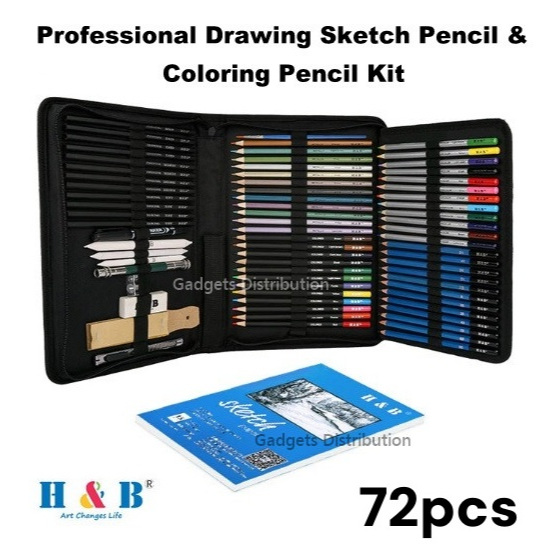 HB H&B 72pcs/Set 72 Pieces Professional Drawing Sketch & Coloring ...