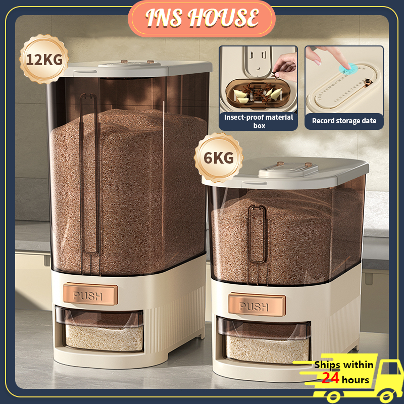 6KG/12KG Kitchen Rice Dispenser Insect Moisture Proof Rice Bucket Food ...