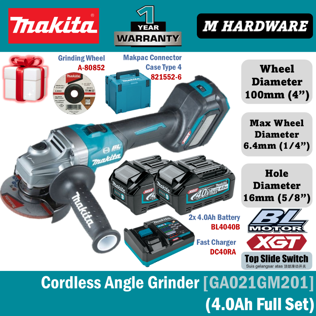 MAKITA 40Vmax Cordless Angle Grinder 100mm (4