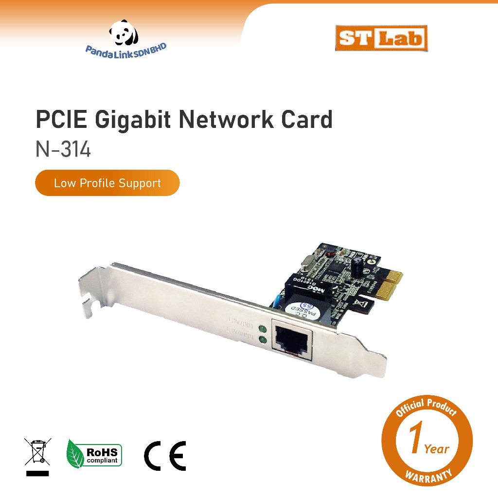 ST-LAB N-314 REALTEK PCIe 1-Port Gigabit Ethernet Card with Low Profile ...