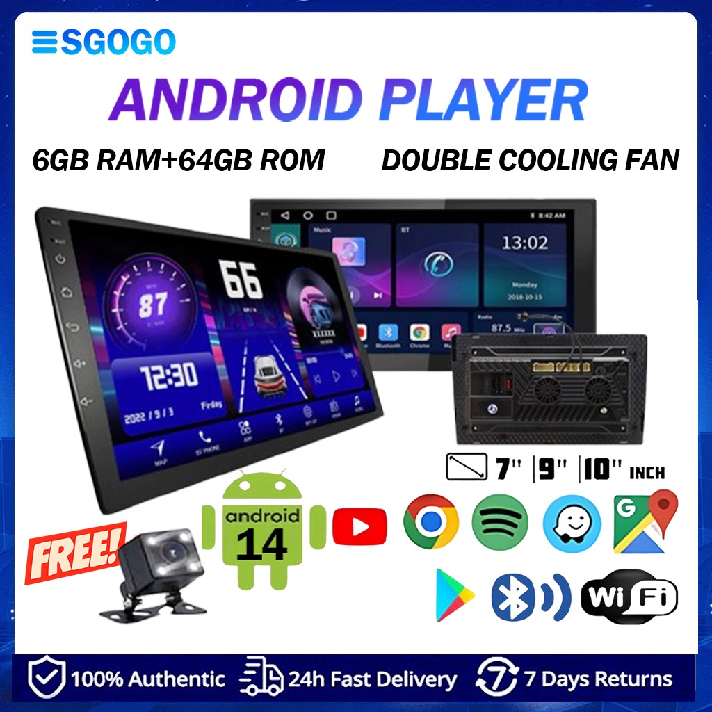 Double Fan Android Player 6GB+64GB android car player 7/9/10 inch Car ...