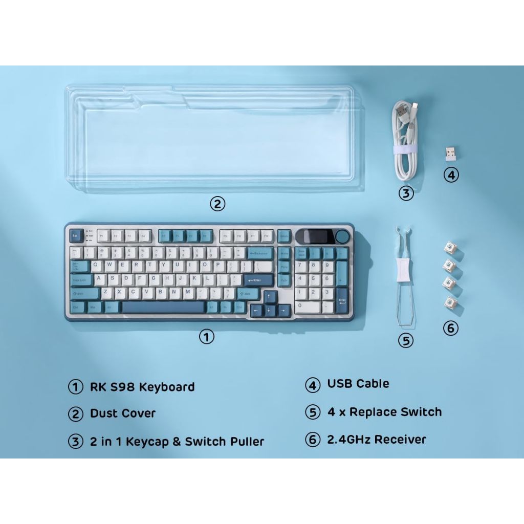 RK Royal Kludge S98 96% Mechanical Keyboard - LCD Smart Display, Volume ...