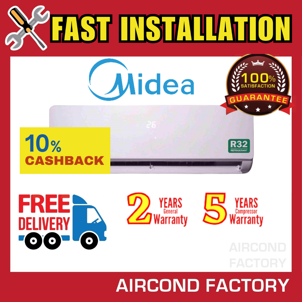 MIDEA 6.6 R32 Non Inverter 1.0HP 1.5HP 2.0HP 2.5HP Air Conditioner ...