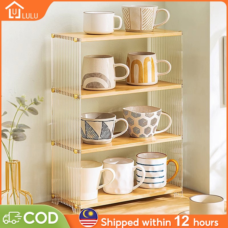 LULU Desktop Storage Rack Rak Buku 2/3/4 Layers Kitchen Cup Holder Rack ...