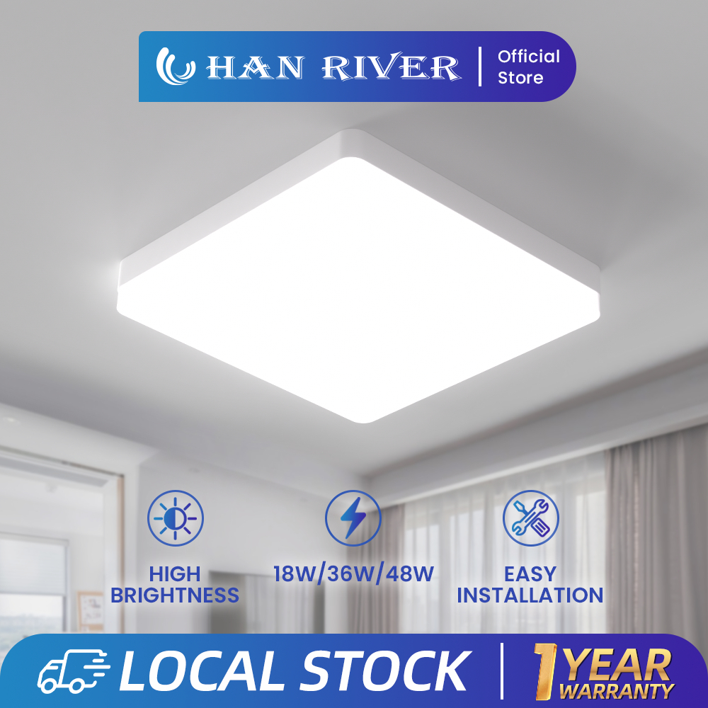 HAN RIVER Square LED Ceiling Light Modern Design 48W/36W/18W Dampproof ...