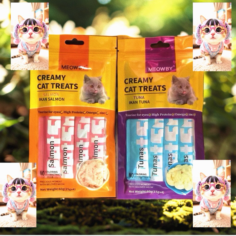 🔥isi pekat🔥10% high protein Meowby 15g x 4 pcs/pack Premium Quality ...