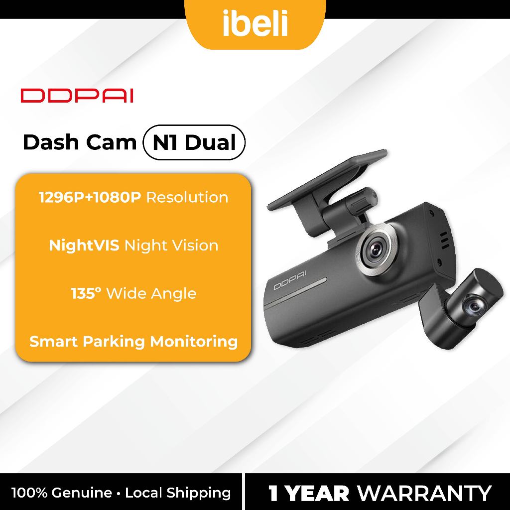 DDPAI N1 Dual Front & Rear Recording NightVIS 1296P Super Capacitor ...