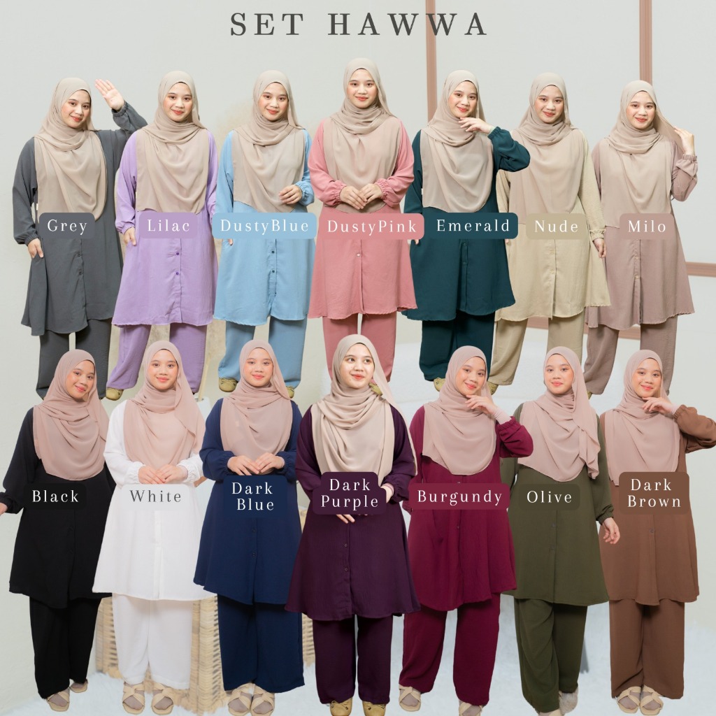 [Set Hawwa] Promosi Set Baju Muslimah Anti Kedut dan Ironless l Set ...