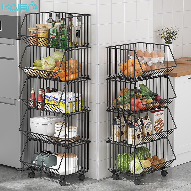 3/4/5 Layer Movable Kitchen Rack Trolley Storage Rack Spice Rack Fruit ...