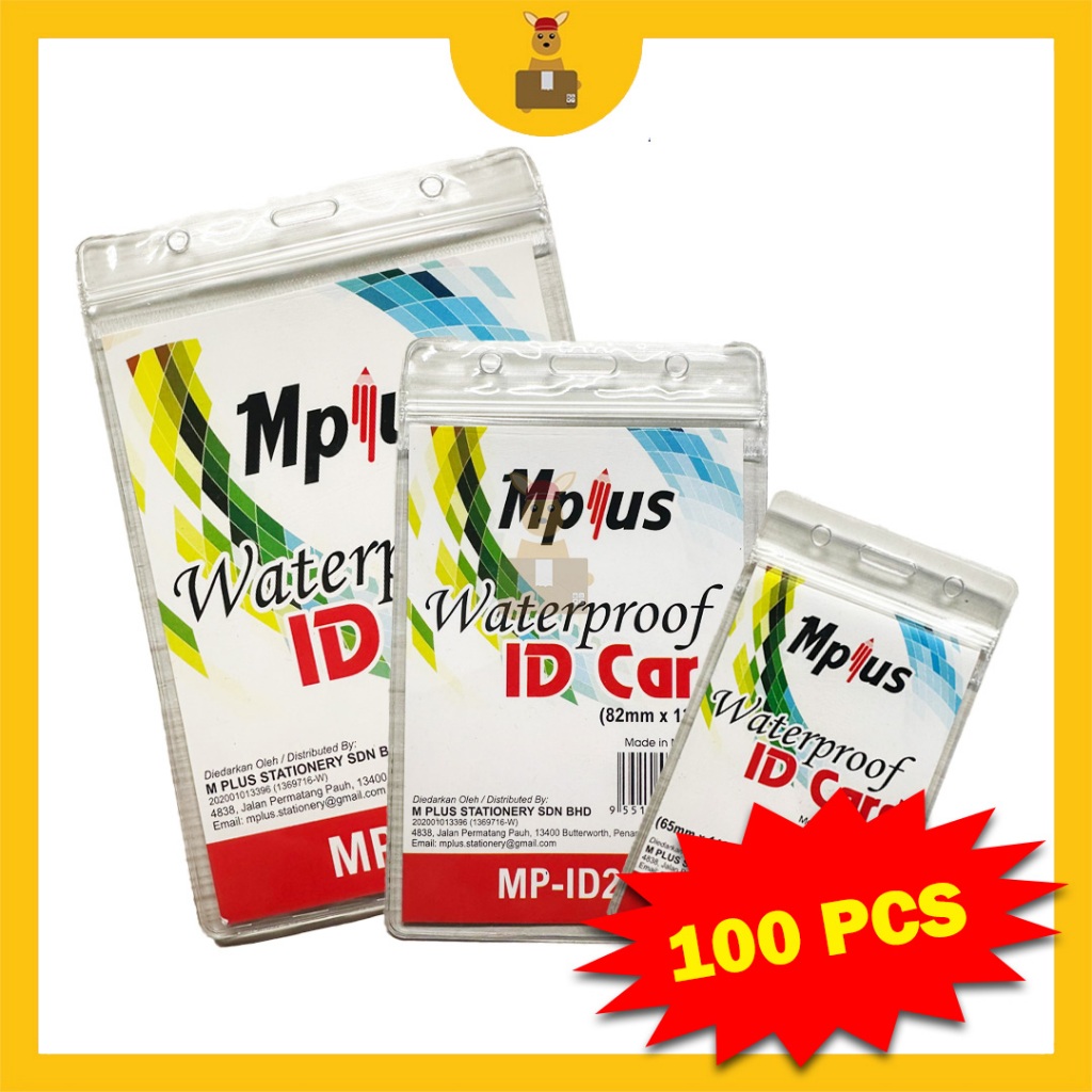 100PCS MPLUS Transparent Waterproof ID Card Holder Name Tag Soft ...