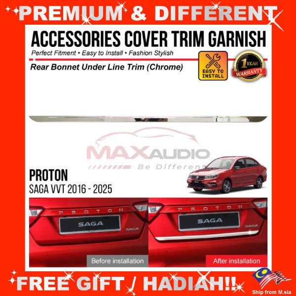 Rear Bonnet Under Line Trim PROTON SAGA VVT 2016 - 2025 Chrome Garnish ...
