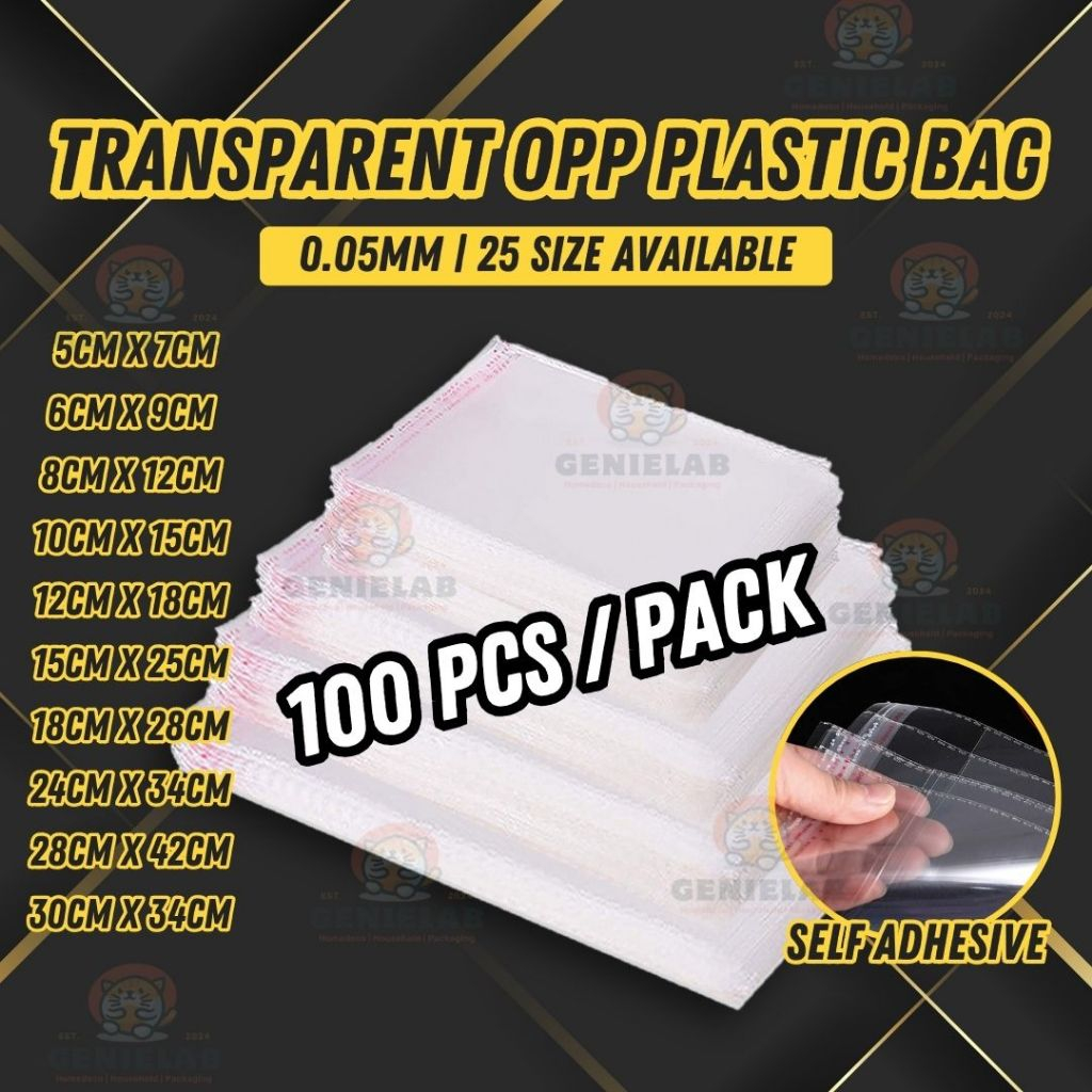 🇲🇾 100PCS Clear OPP Self-Adhesive Bags (0.05mm) | Plastic Packaging for ...