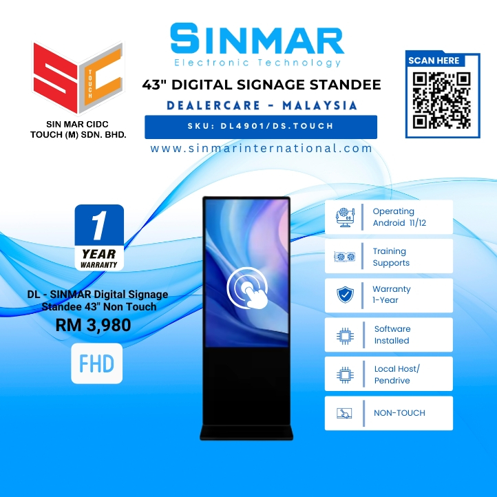 SINMAR 43” Touch Screen Digital Signage Standee | Android Kiosk 2025 ...
