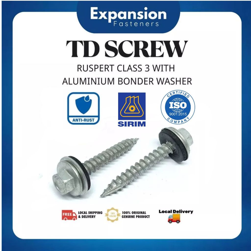 TD Screw skru kayu {Anti Rust Ruspert Class 3 }Hex Head with Bonded ...